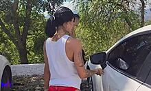 Max Betancur and Athenea Rosse sneak steamy car wash hookup outdoors