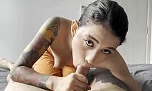 naughty coworker drops low for sloppy blowjob ending in full mouth cum swallow