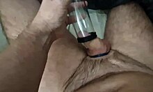 micro penis pumps to thick cock closeup cum explosion