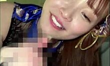 Cosplay babe in china dress teases huge tits for secret backroom service