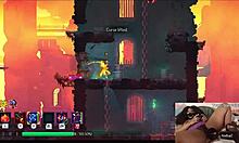Chubby ebony gamer girl masturbates hairy pussy with dildo during dead cells game