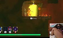 Chubby ebony gamer girl masturbates hairy pussy with dildo during dead cells game