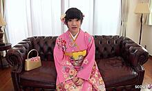 Geisha teen spreads hairy pussy for uncensored first-time casting seduction