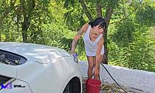 Max Betancur and Athenea Rosse sneak steamy car wash hookup outdoors