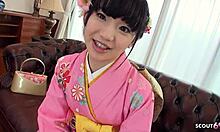 Geisha teen spreads hairy pussy for uncensored first-time casting seduction