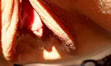 Mature wife flashes huge soaking wet shaved pussy lips in slow motion exhibition