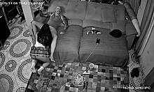 Security Cam Catches STEPDAUGHTER Sucking STEPDAD While He Chats With WIFE