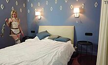 Blonde hottie masturbates solo with dildo