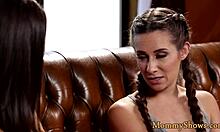 Busty milf stepmom seduces teen into stockings threesome oral frenzy