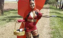 naughty little red riding hood MEETS huge cock lumberjack for forest assfucking romp