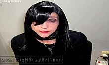 big sexy goth britney strips teases rips clothes for sloppy blowjob facial