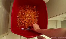 she squats over carrots in the bathroom and pees all over them for your dirty meal