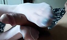 Friend's White Pantyhose Feet Deliver Intense Nylon Cock Footjob