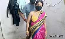 Hot Indian bhabhi in pink silk saree gets fucked hard by lover