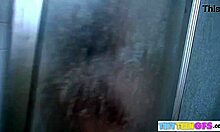 brookeskye bares smooth pussy lips while lathering up naked in steamy shower