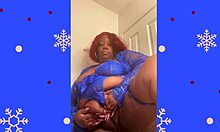 HAPPY HOLIDAYS! Ebony BBW Claps Fat Ass And Fingers Shaved Pussy Tits!