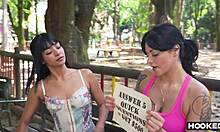 i'm out doin public surveys and end up in wild rough threesome with petite latina sluts moanin