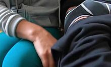 Hermanastra grips my cock tight for a massive handjob cumshot