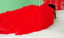 stepmom in red saree rides cock with dirty hindi whispers