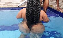 Magrinho's Monster Cock Barebacks Chubby BBW Big Ass in Pool Gaping Session