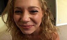 blonde teen blows five guys gets face cum