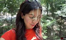 see crazy brunette teen suck huge cock in bushes? huge public pov facial cumwalk!