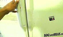 ebony wife slurps cock then anal fucked bent over kitchen counter