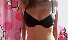 filipina teen shyly writes on her bare skin solo