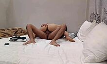 Bold petite Thai cowgirl slams huge cock hairy missionary