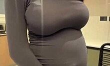Jerking throbbing cock hard on stepmom's massive milky tits until huge explosion