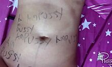 filipina teen shyly writes on her bare skin solo