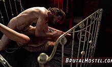 bound teen pussy throbs as tall domme lifts and fingers her first time