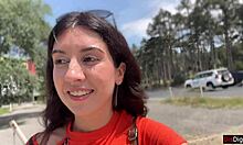 see crazy brunette teen suck huge cock in bushes? huge public pov facial cumwalk!