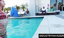 Shower steam hides big ass redhead's deepthroat on black monster cock