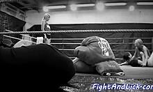 Petite Euro babe wrestles busty lesbian tits up close