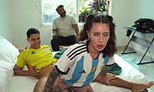 he lost bet and fucks buddy's tattooed latina wife raw in bed!