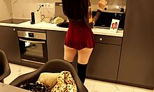 Big Ass Brunette Flashes Panties Under Tiny Mini Skirt