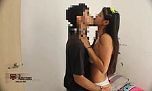 he grabs beautiful brithany's pussy to stroke his massive cock hard