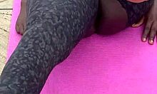 Ebony Milf Spreads Shaved Pussy Wide During Outdoor Morning Workout Voyeur