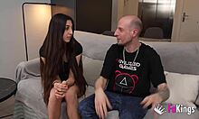 young vanesa merino bends over to suck old cock during her casting interview
