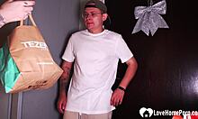 food delivery turns into my wet pussy on his cock