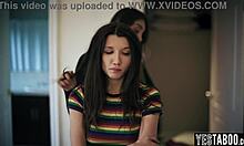 evil brunette sneaks off seducing stepsister's teen lesbian gf