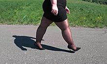 ever spied a mature bbw's big ass swaying in pantyhose and heels on public roads??