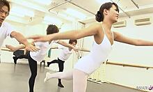 whoa, petite japanese ballerina gets creampied rough by three old guys group!