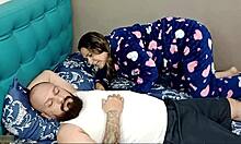 horny latina milf done masturbating sucks friend's cock then rides rough