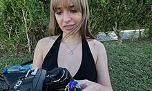 bubble butt teen gets fucked bare after condom comes off in park pickup