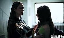 evil brunette sneaks off seducing stepsister's teen lesbian gf