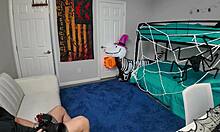 thick blonde neighbor sneaks halloween bts sex rough doggystyle ride