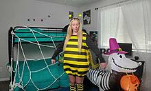 thick blonde neighbor sneaks halloween bts sex rough doggystyle ride