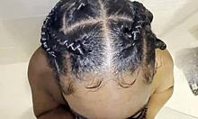 thick ebony teen deepthroats bbc in shower then rough pussy fuck cumshot 💦